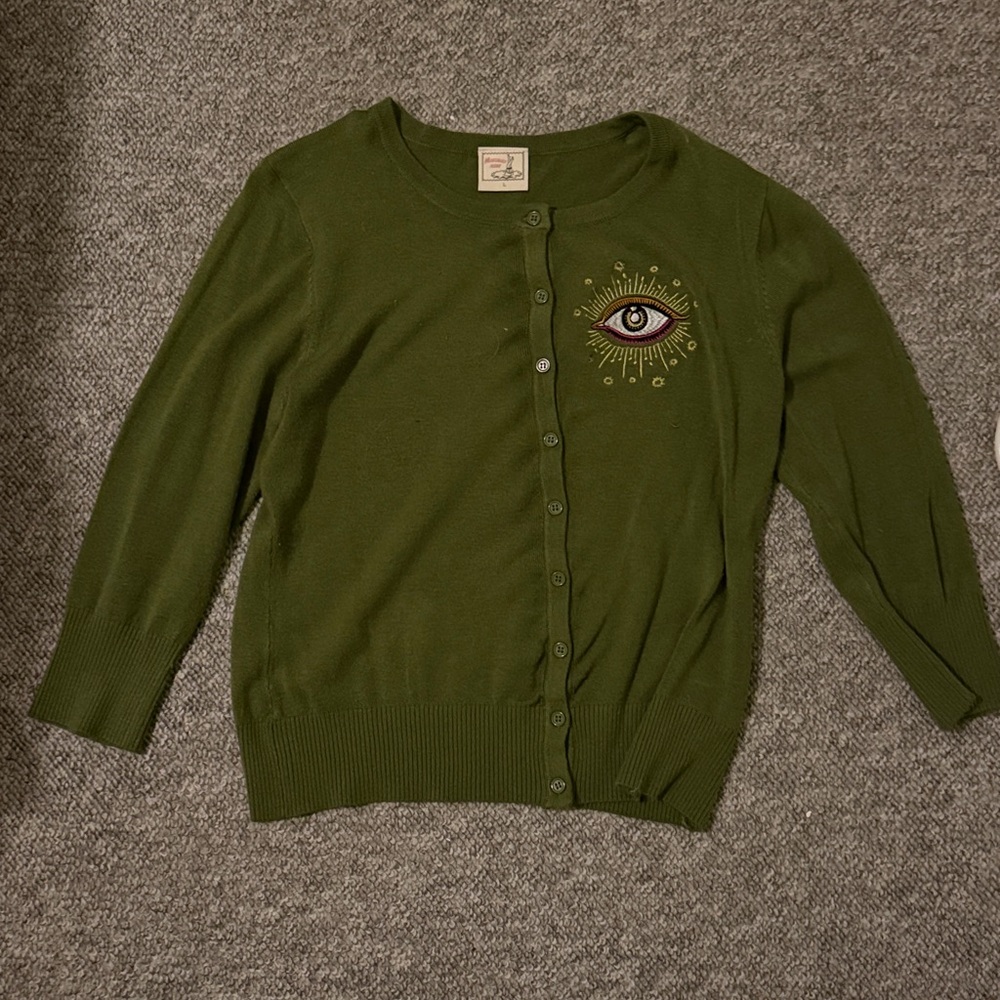 Mischief Made Green Cardigan with Eye design
